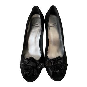 Stuart Weitzman Heels‎ Womens Size 8 Black Metallic Floral Rosette Peep Toe Pump
